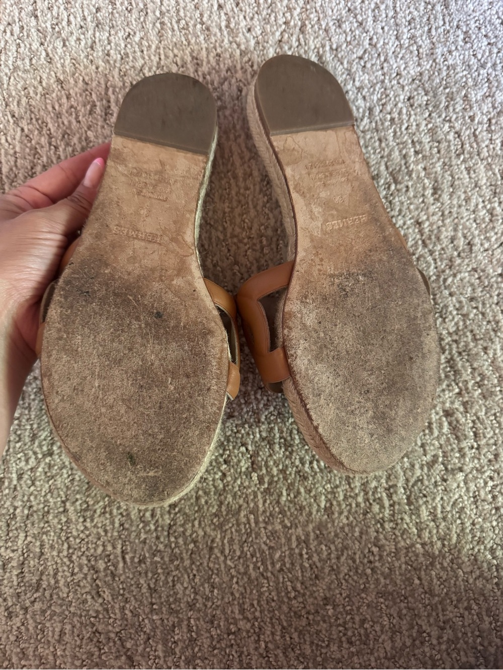 Hermes Brown Leather Espadrille Slide Sandals - Picture 8 of 8